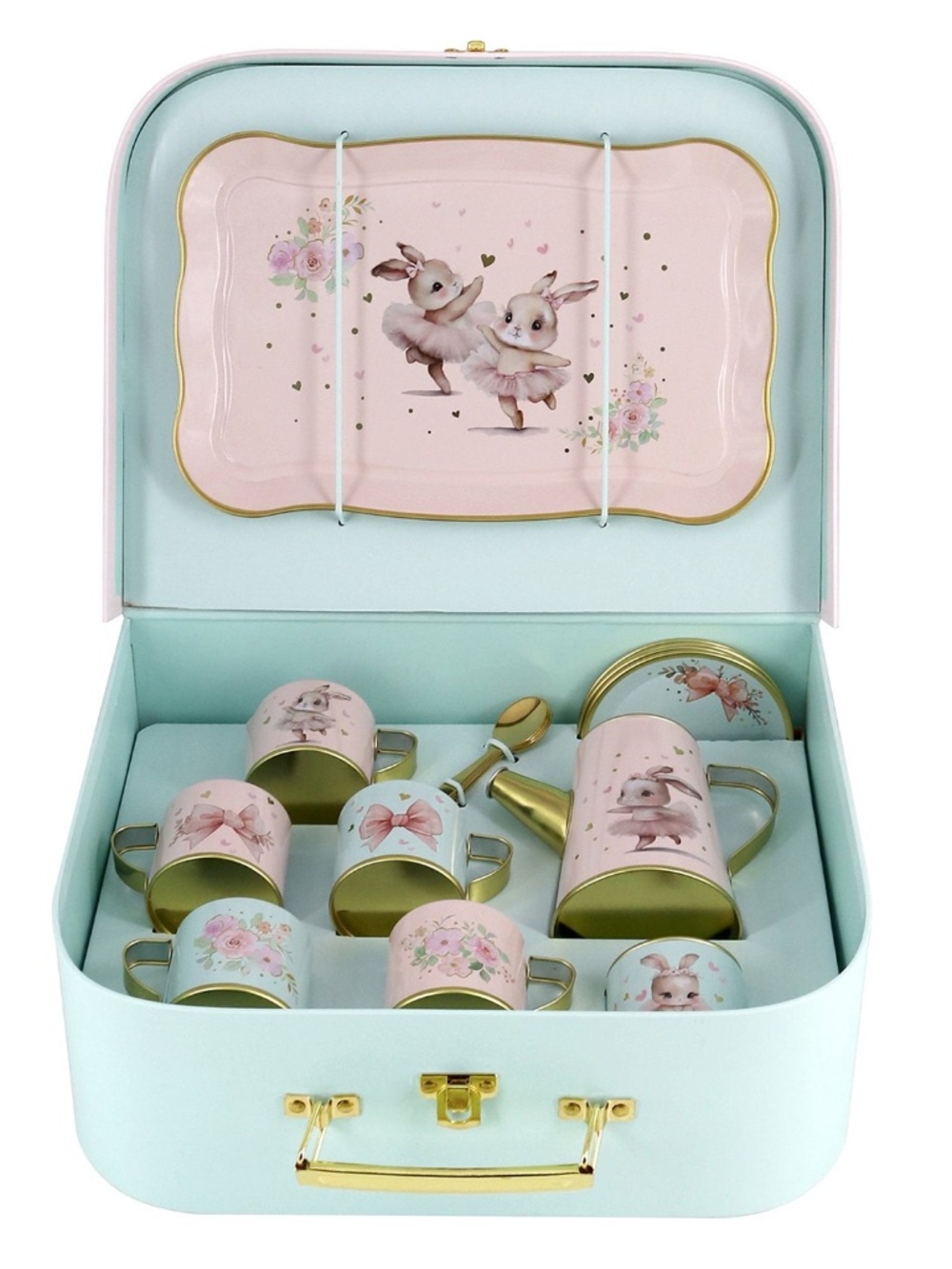 Girl's Play Tea Party Ballet Bunny in Tutu Tin Tea Set w Case New - Picture 2 of 16